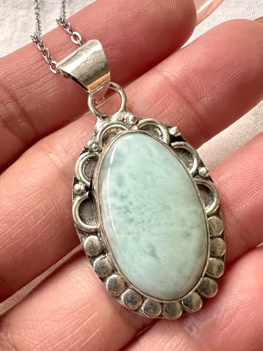 925 Sea Mist Caribbean Larimar Pendant Necklace